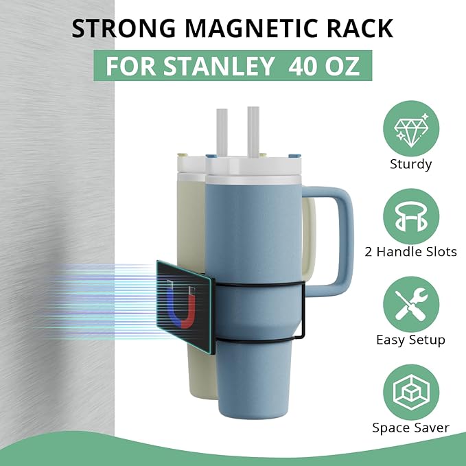 Magnetic Stanley Cup Holder for Refrigerator, Water Bottle Organizer for Stanley 40 oz with Tumbler Lid Organizer, Hanging Kitchen Organizers and Storage for Stanley Cup Accessories