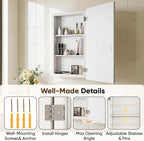 Antok 16x25 Inch Medicine Cabinet with Mirror, Wall Mounted Bathroom Mirror Cabinet, Wooden Medicine Cabinet Mirror, Recessed or Surface, White