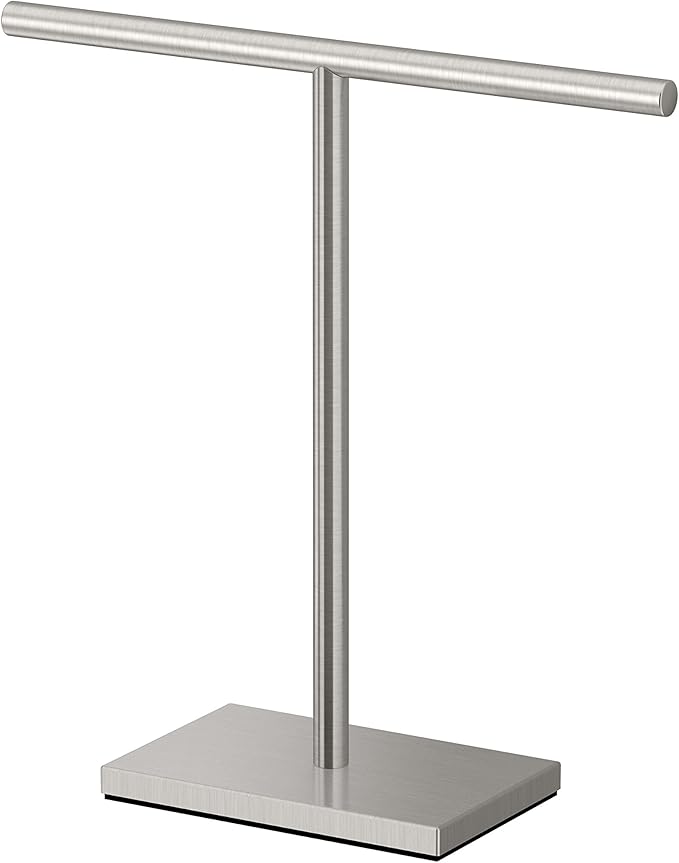 Gatco 1444SN, Modern Rectangle Base Freestanding Countertop Towel Holder, Satin Nickel / 10.50"W x 11.13"H T-Shape Style Countertop Hand Towel Holder for Bathroom, Kitchen/ Fingertip Towel Rack