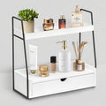 2-Tier Bathroom Organizer Countertop with Drawer, Wood Counter Organizer for Bathroom Decor, Sink Shelf for Vanity Storage, Makeup Tray for Perfume Skincare Bedroom Kitchen Corner