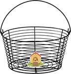 Colorful Metal Mesh Wire Egg Collecting Basket with Handle Portable Garden Vegetable Fruit Storage Lightweight Hanging Collector for Farmhouse Gathering Kitchen Picnic (Black, Large - 12")
