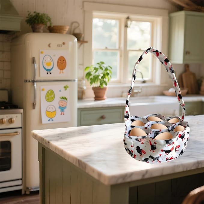 UKJENT Egg Collecting Basket, 7 Pouches Large Chicken Egg Gathering Basket, Machine Washable, Hold Different Size Eggs Collection Carrier Bag, Duck Goose Quail Fresh Eggs Collector, Farm & Home Use