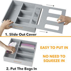 SpaceAid Bag Storage Organizer for Kitchen Drawer, Bamboo Organizer, Compatible with Gallon, Quart, Sandwich and Snack Variety Size Bag (1 Box 4 Slots), Gray