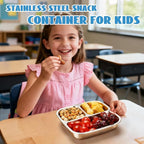 Stainless Steel Snack Containers, 3 Compartments Reusable on and go Bento Box with Lids for Kids, Lunch Box Pre Meal Storage for School Office Outdoor Camping Travel - Blue