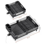 TOOLF Dish Drying Rack with Drainboard, Extendable Dish Rack for Kitchen Counter, Expandable Dish Drainer, Dish Strainer, Foldable Home Countertop Plate Storage Rack with Cutlery Holder, Black