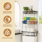 ShellKingdom Over The Toilet Storage Shelf, 3 Tier Toilet Paper Holder Stand Shelves, Punch-Free Bathroom Storage Rack with Hooks, Small Space Organizers for Bathroom, Home, Countertop, Black