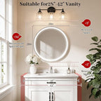 WallBeyond 28 in Round LED Medicine Cabinet with Mirror, Black Bathroom Cabinet with Storage, 3 Color Stepless Dimmable Lights, Anti-Fog, Memory Function, Hardwired, Surface Mount