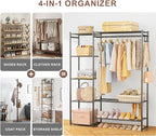 Neprock Wardrobe Closet, Portable Clothing Rack for Hanging Clothes, Free Standing Closet Organizers and Storage System with 4 Tiers Shelves for Cloakroom Bedroom, Black