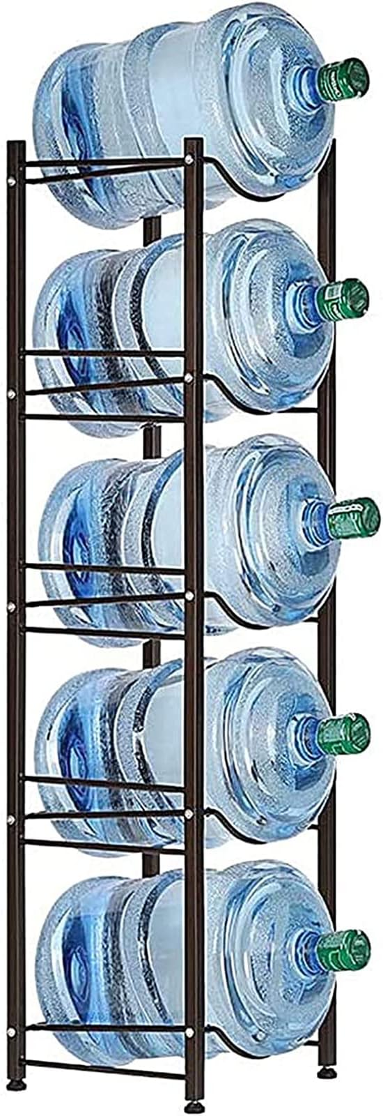 SEHERTIWY 5 Gallon Water Jug Holder Water Bottle Storage Rack, 5 tier water cooler jug rack, 5 gallon water jug stand, 5 Gallon Water Bottle Holder(5 Tier, Dark Brown)