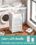 White Laundry Hamper, 22.5 Gallon (85L) Bamboo Wood Clothes Laundry Basket with Lid and Handles, Removable Liner