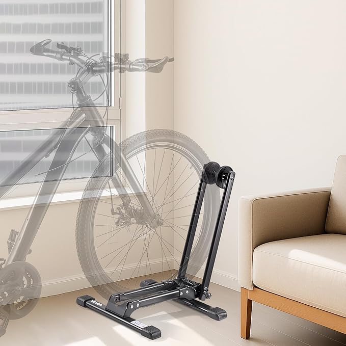 VEVOR Bike Rack, Fits 20 to 27 Inch Mountain & Road Bikes, Alloy Steel Rust-Resistant Bike Floor Stand Rack, Foldable Bicycle Stand for Entryway, Garage, Home Bikes Parking & Storage, 1 Pack, Black