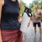 18oz Insulated Stainless Steel Water Bottle, Wide Mouth Double Wall Vacuum, Silicone Straw, Sweat & Leak Proof, BPA Free Insulated Water Flask for Travel, Keep Cold 24h Hot 12h, White
