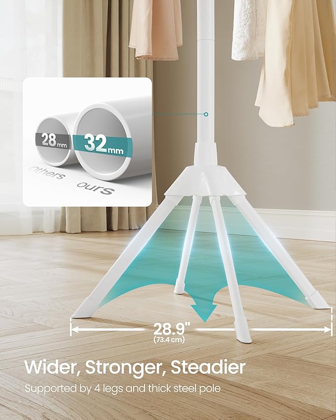 SONGMICS Clothes Drying Rack 2-Tier, with Bamboo Hanging Rods, Foldable Metal Laundry Rack, Space-Saving, Free-Standing Airer, Indoor Use, White and Natural ULLR517W01