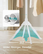 SONGMICS Clothes Drying Rack, with Bamboo Hanging Rods, Foldable Metal Laundry Rack, Space-Saving, Free-Standing Airer, Indoor Use, White and Natural ULLR516W01