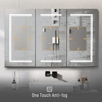 Karl home 3-Doors 48"x28" LED Medicine Cabinet for Bathroom, 3-Color Wall Mounted Dimmable Bathroom Cabinet with 3-Tiers Storage Shelves, Anti-Fog, USB Charge, White