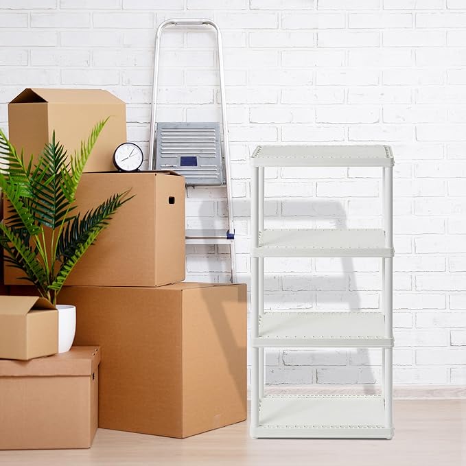 Gracious Living 4 Shelf Fixed Height Solid Light Duty Storage Unit 12 x 24 x 48 for Home, Garage, Basement, & Laundry, White (2 Pack)