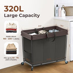 320L Laundry Hamper with Wheels, 3 Section Large Rolling Laundry Basket Bag with Wheels, Clothes Hamper Cart for Laundry, Bedroom, Bathroom and Dorm