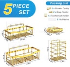 EUDELE 5-Pack Rustproof Stainless Steel Shower Caddy – No Drill Adhesive Bathroom Organizer with Large Capacity, Spacious Shower Shelves for Inside Shower, Kitchen & Home Decor Storage-XL Size