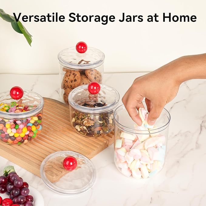 47 Oz Candy Jars with Lids - Clear Plastic Cookie Storage Containers Airtight Apothecary Canisters for Kitchen Home Decorative Pantry Office Party Organize Sugar Tea Coffee Snacks