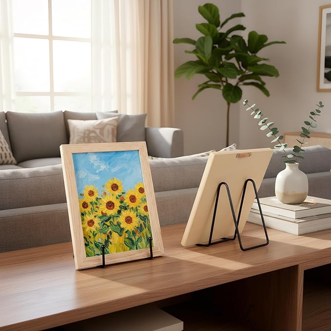 Plate Stands Holder - 3 Pack, Picture Frame Display for Bookcase, Photo on Table Top (Black, 4.5")