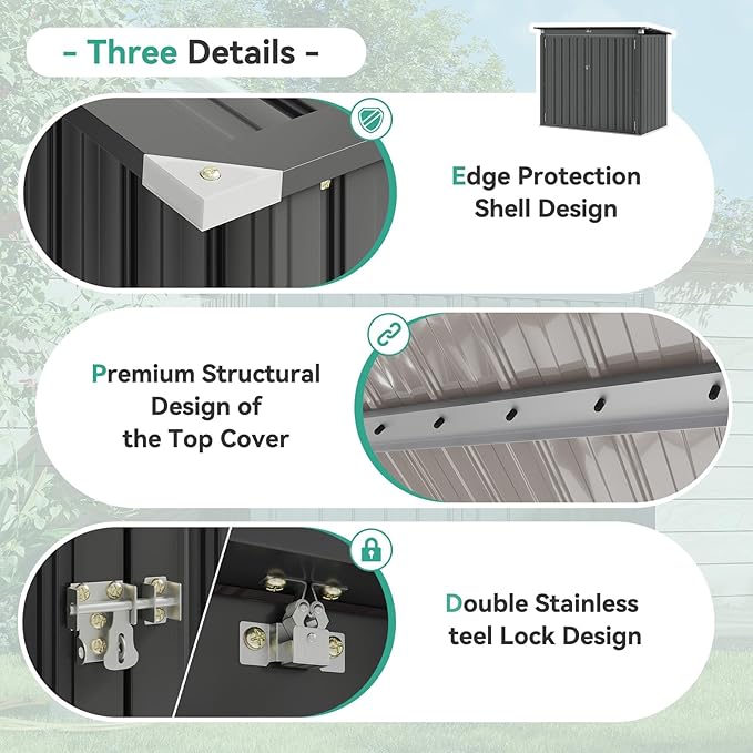 Aoxun Premium Outdoor Storage Shed Material Upgraded Version Metal Trash Can Storage with Chain Lid Waterproof Outdoor Garbage Can Organizer, Ideal for 2 Trash Bins, Generator, Garden Tools (Black)