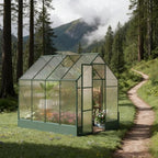 Aluminum Greenhouse with Polycarbonate Panels, Walk-in Garden Greenhouse for Outdoor Plant Growing, Durable Structure for Year-Round Gardening (Green + Aluminum)