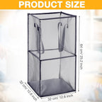Zopeal 3 Pack Popup Laundry Hamper 13 Inch Collapsible Laundry Baskets with Handles Mesh Clothes Baskets Portable Foldable Clothes Hamper Square Bin for Washing (Grey,Double-layer)