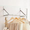 Over The Door Clothes Hanger,Metal Over Door Clothes Drying Rack with 6 Hooks,Laundry Drying Rack Rod for Laundry, Bedroom, Washroom, Closet,Fits Door Up to 1.97", (Silver)