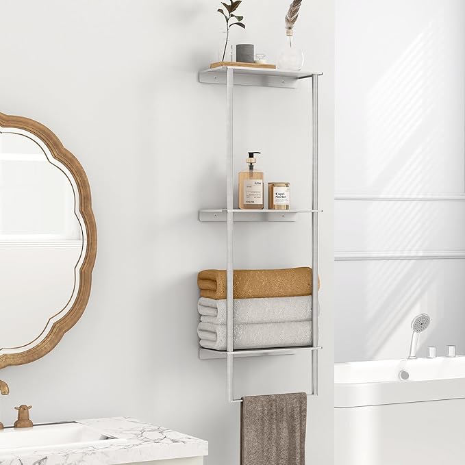 Towel Racks for Bathroom, 3 Tier Towel Rack with Shelf and Towel Bar, Wall Mounted Towel Rack, Towel Storage and Organizer - Brushed Nickel