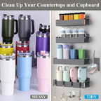 Magnetic Water Bottle Holder for Refrigerator, Cup Holder Organizer for Stanley and Tumbler for Kitchen, 4 Pack, Dark Gray