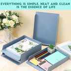 TecUnite 4 Pieces Stackable Letter Trays Blue Rectangular Stackable Office Letter Size Plastic Organizer Desk Tray for Desk Plastic Stacking Support for File Storage Office Classroom
