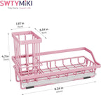 SWTYMIKI Sink Caddy Sponge Holder - Kitchen Sink Organizer with High Brush Holder for Countertop to Hold Dish Soaps and Sponges, Stainless Steel, Pink