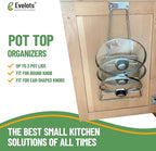 Evelots 2-in-1 Pot Lid Organizer with Towel Holder - 2 Pack, 3-Tier Cabinet Door Rack - Space-Saving Kitchen Organizer for Glass or Metal Pan Lids & Towels - Over the Door Design - Chrome