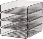 4-Tier Acrylic Paper Tray Organizer | Clear Stackable Desk Organizer for Documents, Letters, A4 Paper | Modern Office/Classroom/Home Organization,Brown
