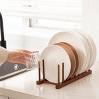 HBlife 2pcs Teak Dish Drying Rack Plates Holder Stand Kitchen Storage Cabinet Organizer for Dish/Plate/Bowl/Cup/Pot Lid/Cutting Board (8 Slots)