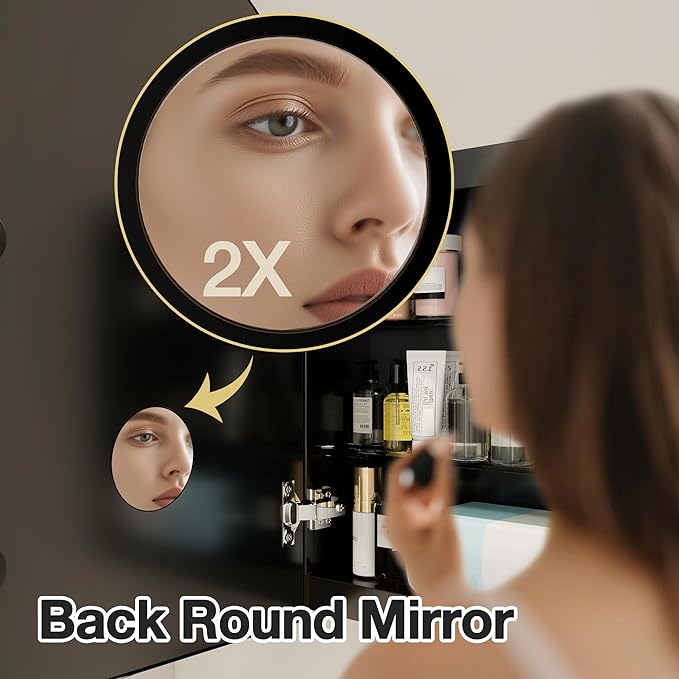 Arched Medicine Cabinet Mirror No Assembly Needed Bathroom Mirror with Storage Recessed or Surface Mount Options (Black, 25.6" L x 15.8" W)