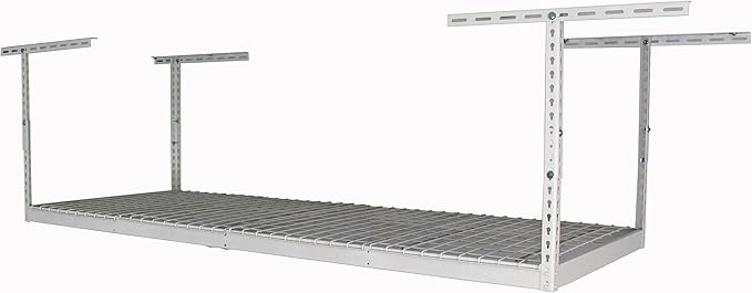 SafeRacks – 3x8 Overhead Garage Storage Rack - Height Adjustable Steel Overhead Storage Rack - 500 Pound Weight Capacity (White, 12"-21")