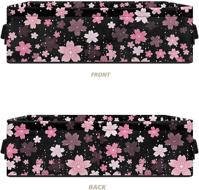 Storage Bins Collapsible Organizer Rectangular Toilet Paper Basket Lightweight Toiletries Organizer for Bathroom Kitchen Office Accessories and Decor, Pink Cherry Blossom Black