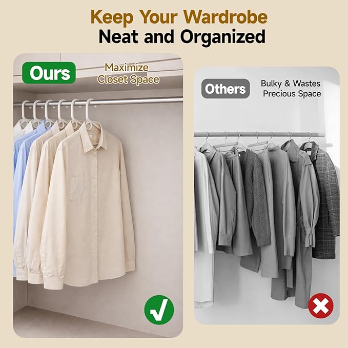 White Plastic Hangers 24 Pack, Heavy Duty Clothes Hangers for Standard Size Hangers with Center Hook & Non-Slip Pants Bar for Shirts, Pants, Coat, Dresses, Jackets, Scarves and Belts
