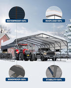 20x25FT Heavy Duty Metal Carport,Outdoor Portable Car Garage w/Led Light,Removable PE SideReinforced Base & Galvanized Steel Roof, Outdoor Car Port Canopy Shelter for Boats, Full-Sized Pickup Trucks
