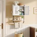 HOOBRO Medicine Cabinet, Double Doors Bathroom Wall Cabinet with Towel Bar, Adjustable Shelf, 2 Hooks, Over The Toilet Storage Cabinet, for Bedroom, Kitchen, White BW46CW01