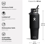 Hydro Flask Travel Water Bottle - Insulated Stainless Steel - Wide Straw Lid, Non Spill, Leakproof in 40 Oz Oat Tan