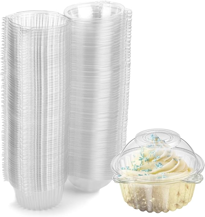 Bekith 150 Pack Individual Cupcake Containers, Plastic Cupcake Holder with Lid, Single Cupcake Boxes, Muffin Container for Party, Stackable