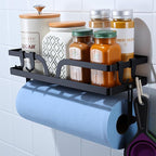 ZUNTO Wall Mount Paper Towel Holder with Shelf, Self Adhesive or Drilling, Stick on Wall Paper Towel Bar Spice Rack for Kitchen, Garage Organizer and Storage, Black