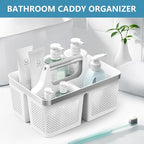 Plastic Shower Caddy Dorm: Portable Bathroom Caddy Organizer with Handle and Holes, Cleaning Basket, Hard Shower Basket Storage Tote for Toiletry, College Dorm Room Essentials White/Silver
