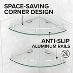 Glass Corner Shelf for Bathroom Corner Shelf, 3 Pack Tempered Glass Shelf with Electroplating Silver Metal Rails，Suitable for Bathroom