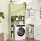 31" W Over The Toilet Storage Cabinet with Fluted Door, Green Bathroom Organizer with Adjustable Shelf, 67''H Tall Natural Toilet Paper Holder Stand Wave Door for Restroom, Laundry Room