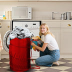 BATTOO Collapsible Laundry Baskets- Foldable Hamper for Laundry Extra Large Pop Up Laundry Hamper 107L with Long Straps Drawstring Clothes Hamper for Bathroom, Campout, Dorm or Travel Red