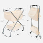 STORAGE MANIAC Collapsible Laundry Cart with Wheels 31.5"H Rolling Laundry Hamper Clothes Basket with Wheels, Canvas Liner Sturdy Steel Frame Folding for Small Narrow Space Easy Storage, Beige