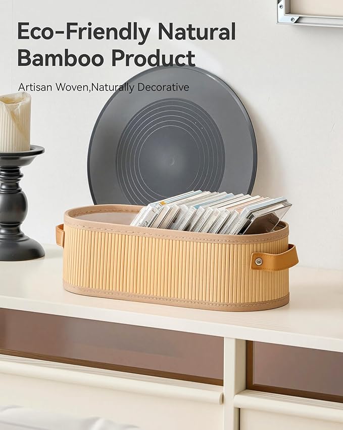 Toilet Paper Storage Basket Bathroom Counter Organizer Bamboo Baskets for Organizing, with Lid & Handels-Decorative Storage Set, 2-Pack